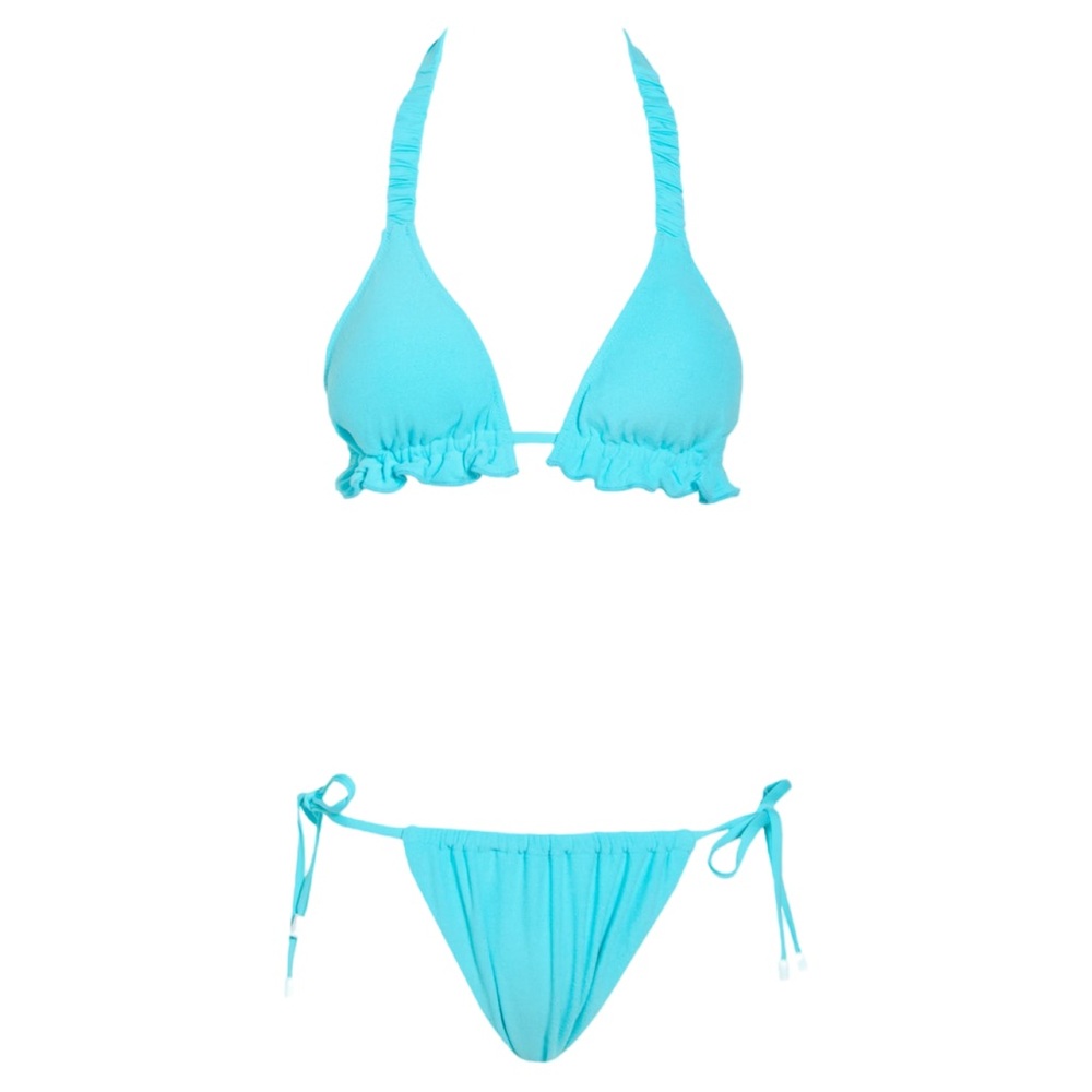 Sanctuary Swim NWT bikini halter top and side tie bottoms turquoise blue medium